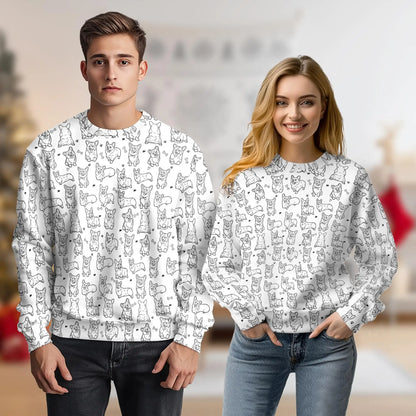 Corgi Line Art Sweatshirt – Colorful Graphic 3D All Over Print Design