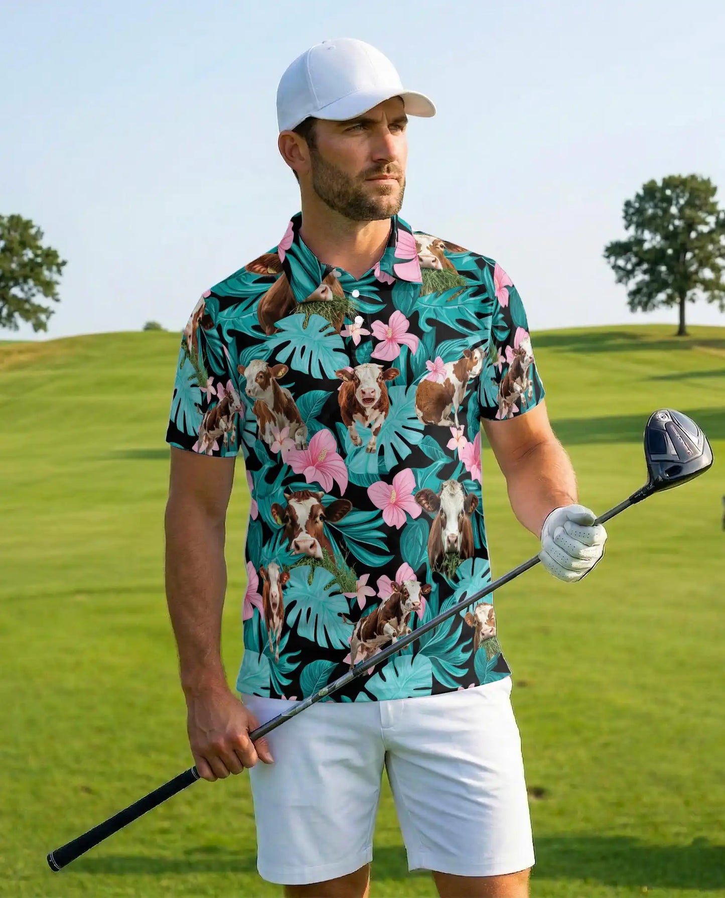 Cow Tropical Hawaiian Polo Shirt | Azhawaiian
