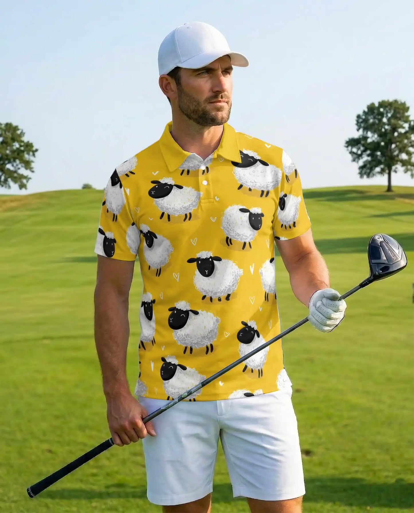 Cute Sheep Polo Shirt for Men, Farm Animal Style | Azhawaiian