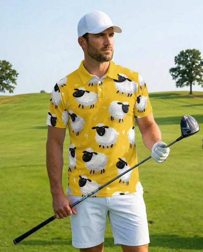 Cute Sheep Polo Shirt for Men, Farm Animal Style | Azhawaiian