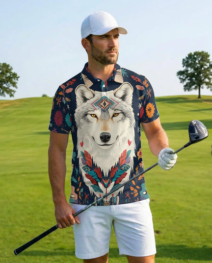 Boho Wolf Polo Shirt - Spirit Animal Nature Style | Azhawaiian