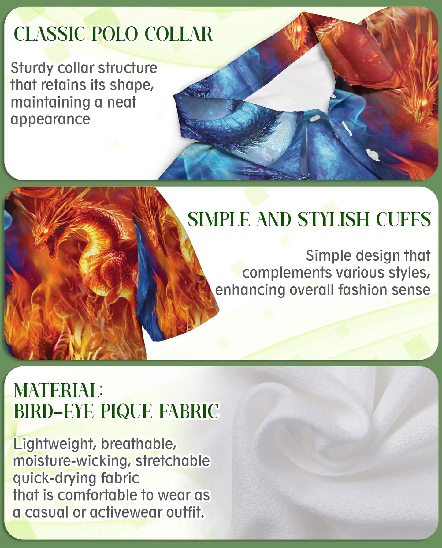 Fire and Ice Dragon 3D Polo Shirt for Men, Fantasy Mythical Beast Style | Azhawaiian