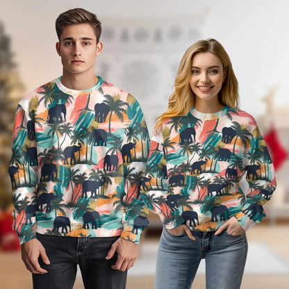 Elephant Coconut Palm Sweatshirt – Tropical 3D All Over Print Design