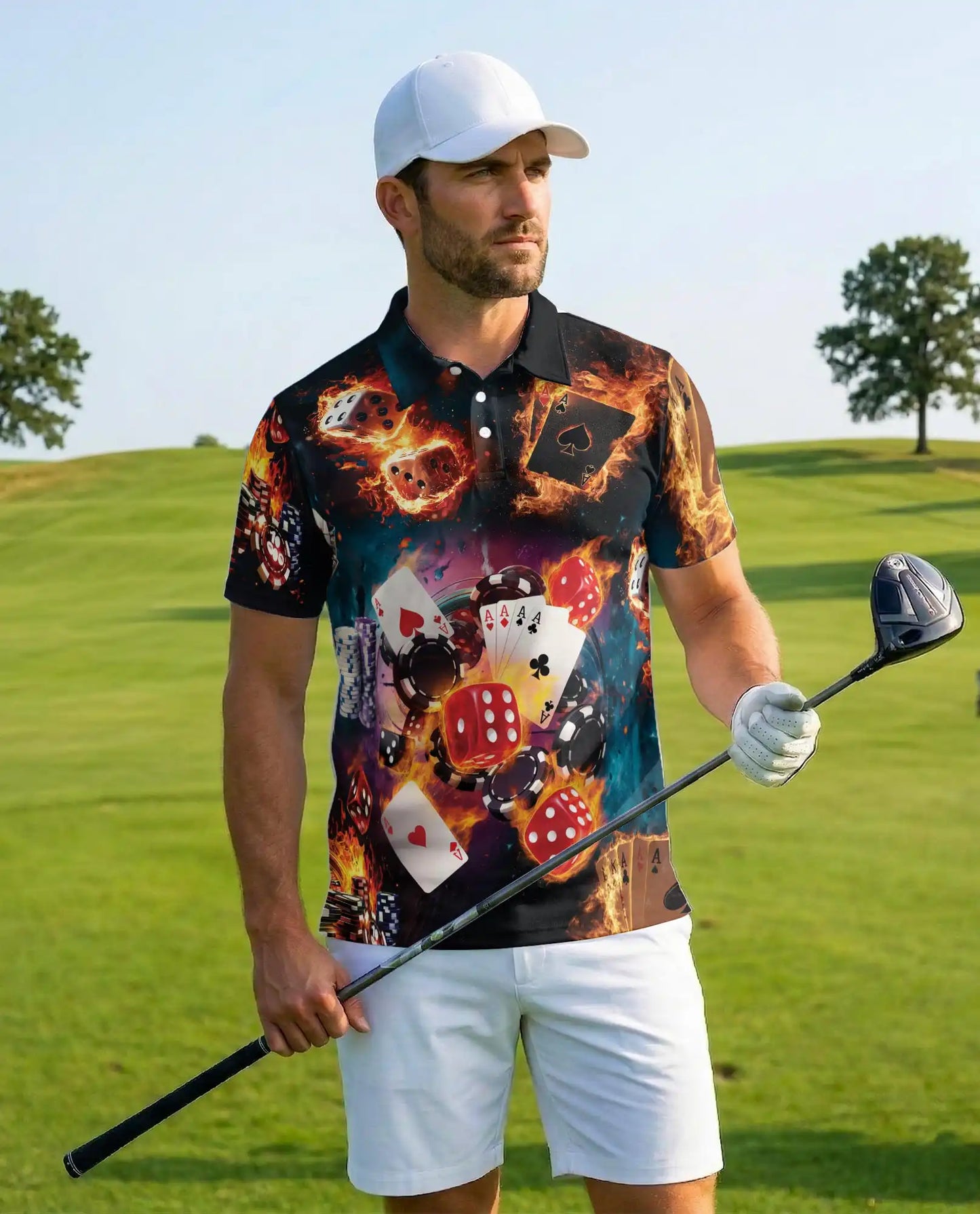 Casino Poker Polo Shirt - Lucky Cards & Dice Style | Azhawaiian