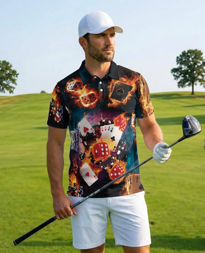 Casino Poker Polo Shirt - Lucky Cards & Dice Style | Azhawaiian