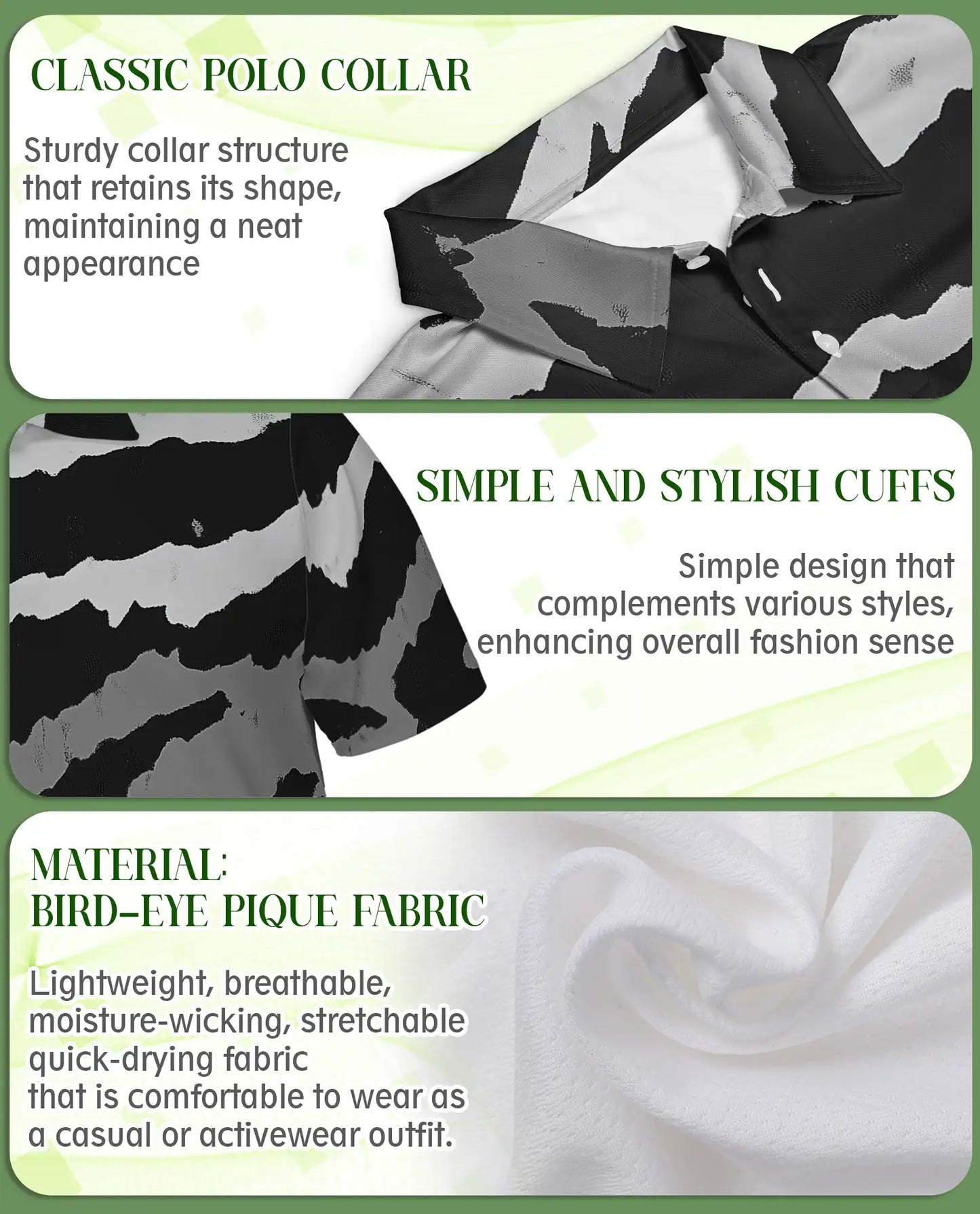 Black White Abstract 3D Polo Shirt for Men, Modern Brushstroke Style | Azhawaiian