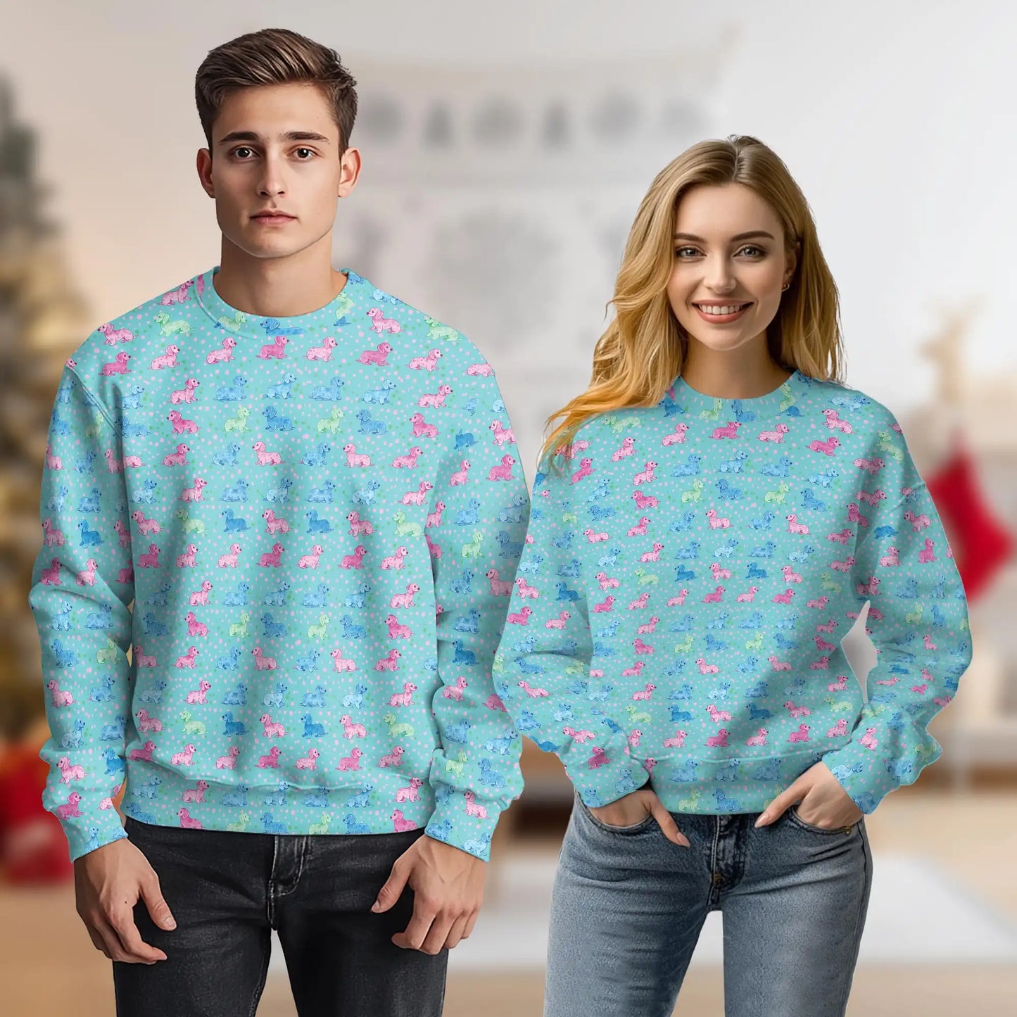 Pastel Dachshund Polka Dot Sweatshirt – Colorful Graphic 3D All Over Print Design