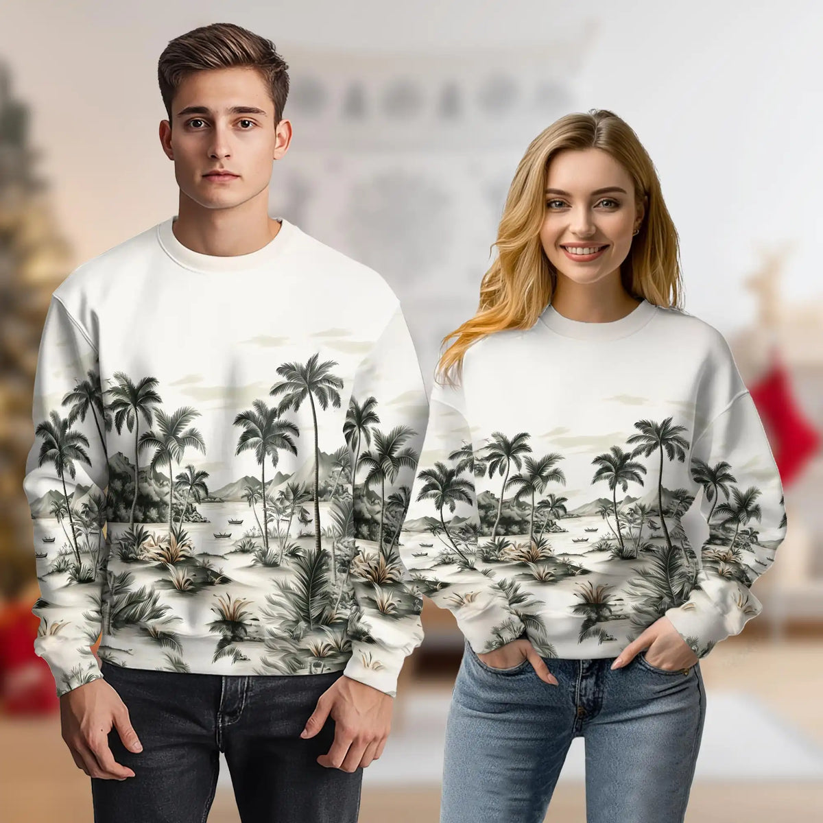 Vintage Coconut Tree Sweatshirt – Tropical Vintage 3D All Over Print Design