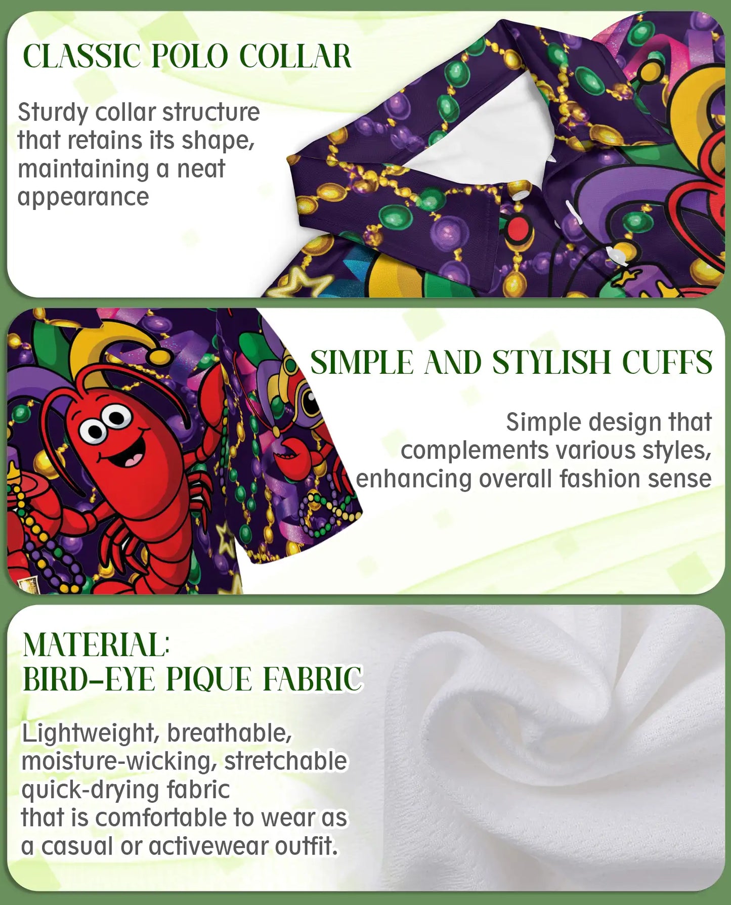 Funny Mardi Gras Crawfish Polo Shirt for Men- Carnival Lobster Shirt | Azhawaiian