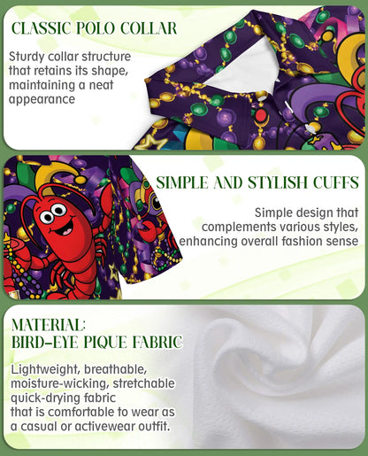 Funny Mardi Gras Crawfish Polo Shirt for Men- Carnival Lobster Shirt | Azhawaiian