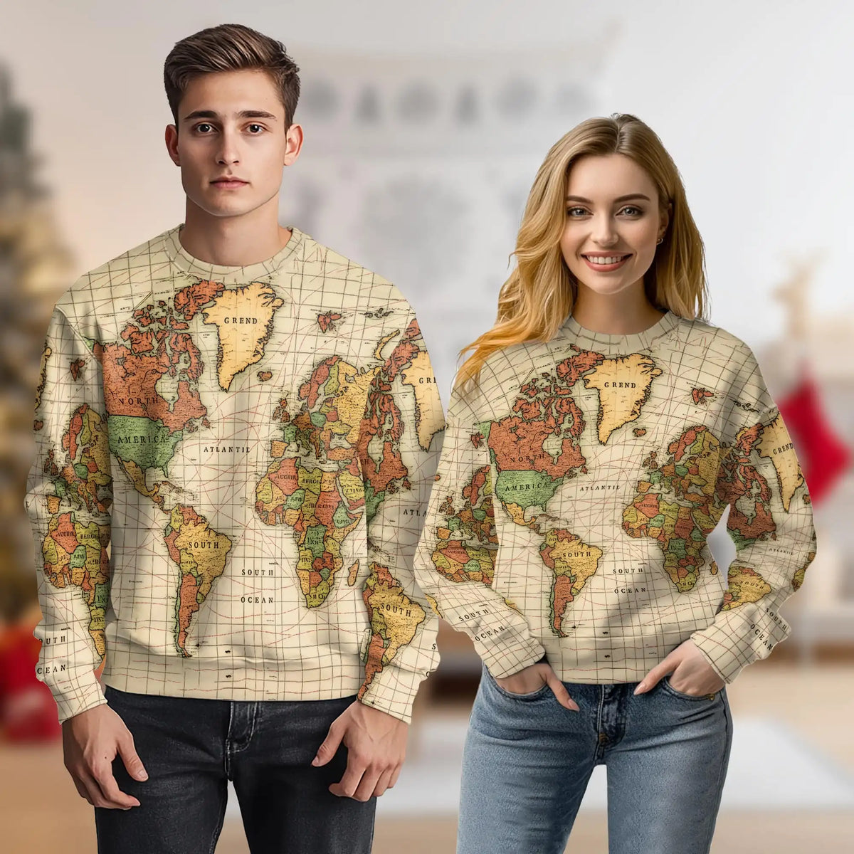 Vintage Earth Cartography Sweatshirt – Vintage 3D All Over Print Design