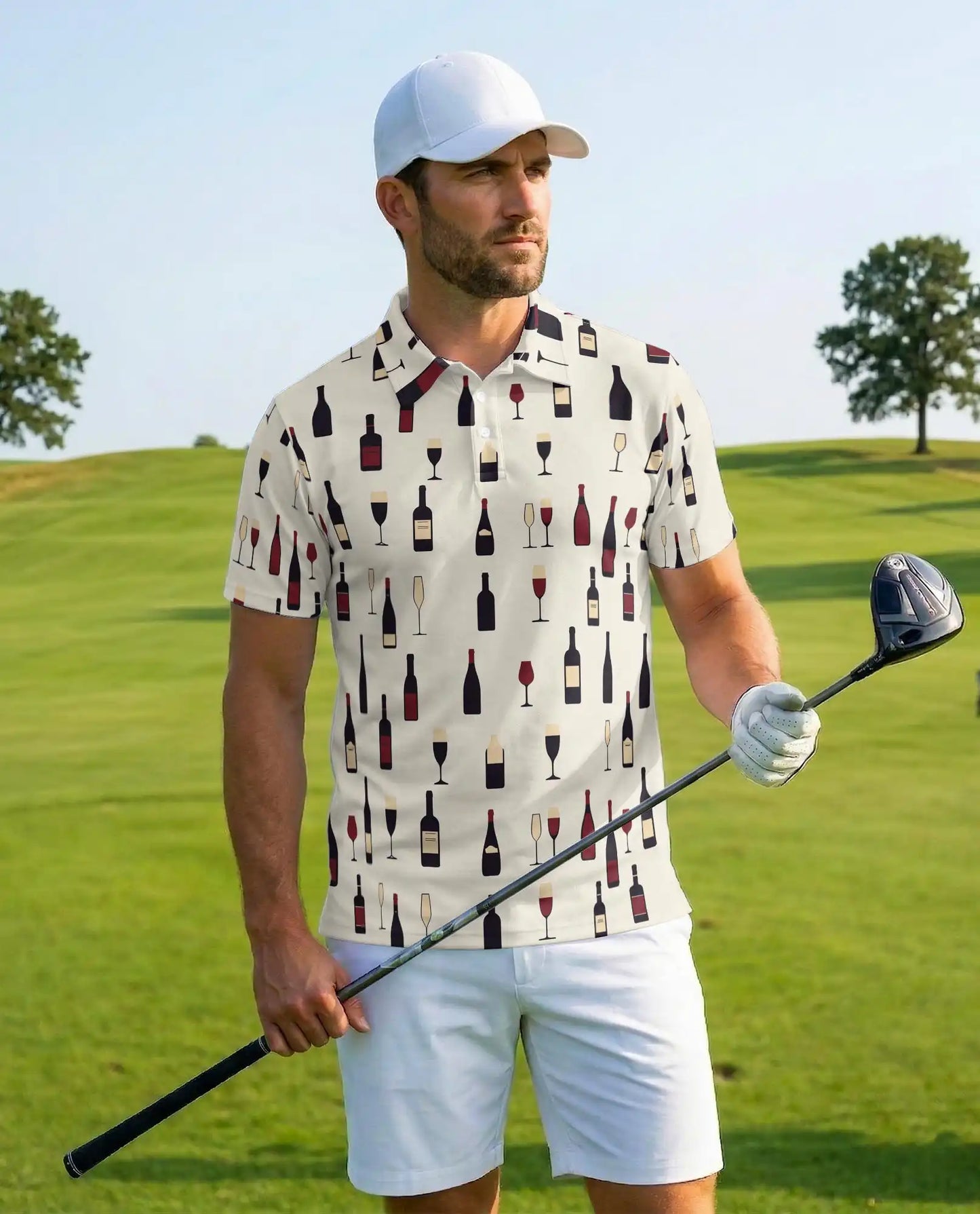 Wine Bottle Polo Shirt for Men - Wine Lover Pattern | Azhawaiian
