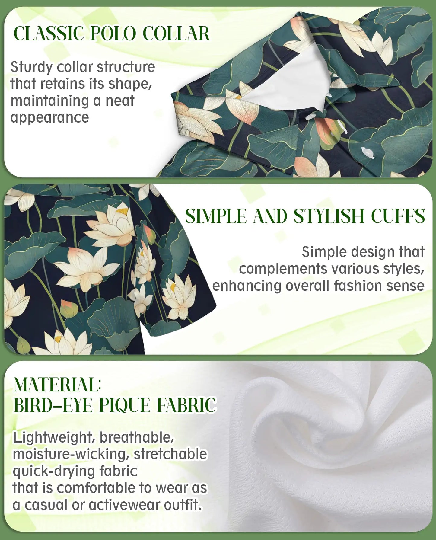 Lotus Flower Polo Shirt, Elegant Botanical Print | Azhawaiian