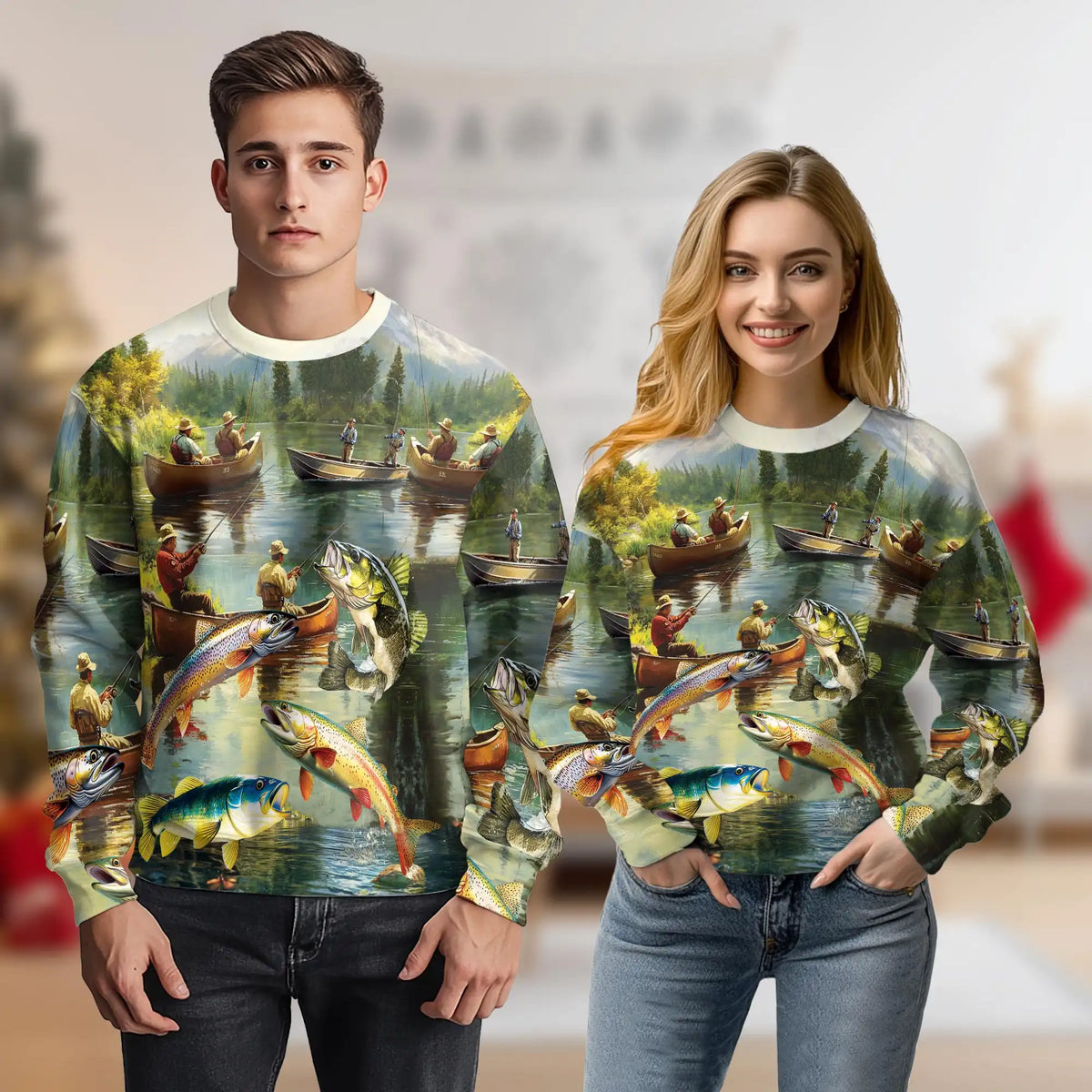 Trout Fishing Sweatshirt – Colorful Graphic 3D All Over Print Design