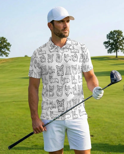 Corgi Pattern Polo Shirt for Men, Cute Dog Lover Style | Azhawaiian