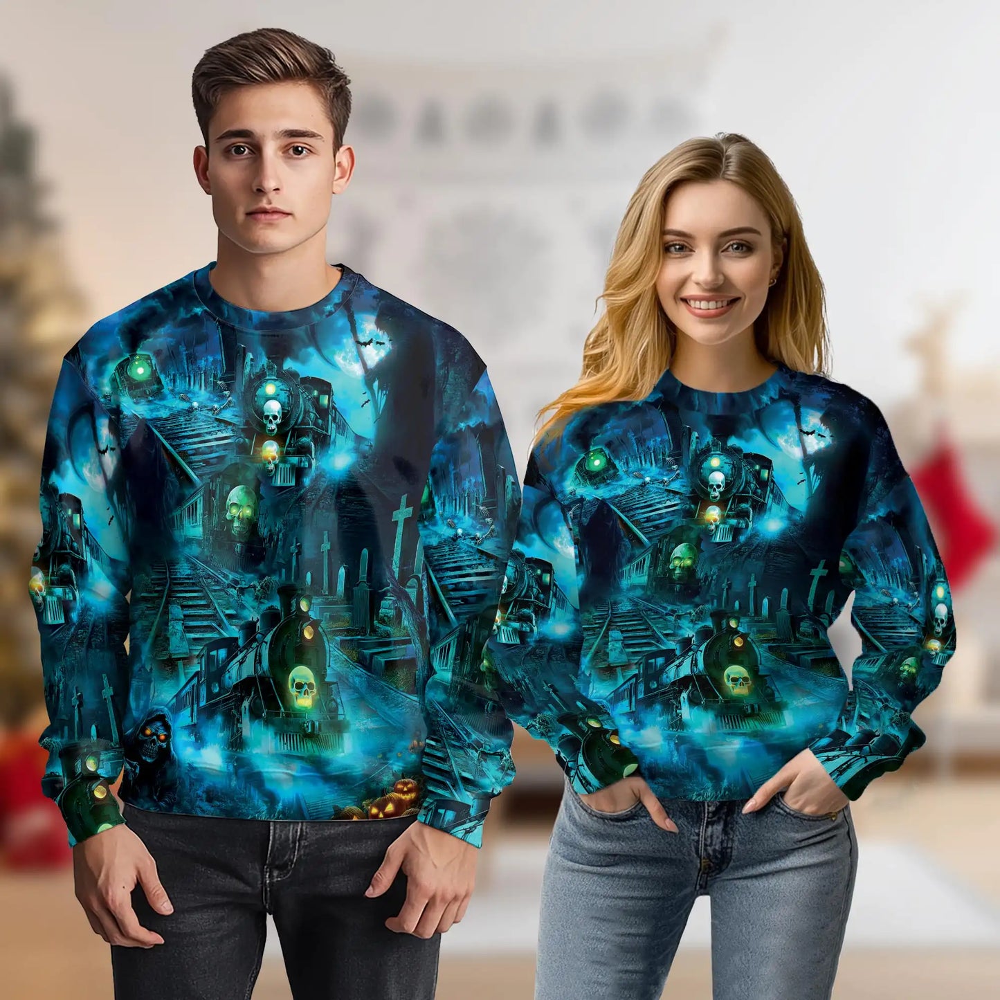 Ghost Train Sweatshirt – Colorful Graphic 3D All Over Print Design