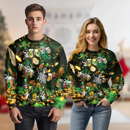 St Patrick’s Day Skull Beer Sweatshirt – Colorful Graphic 3D All Over Print Design