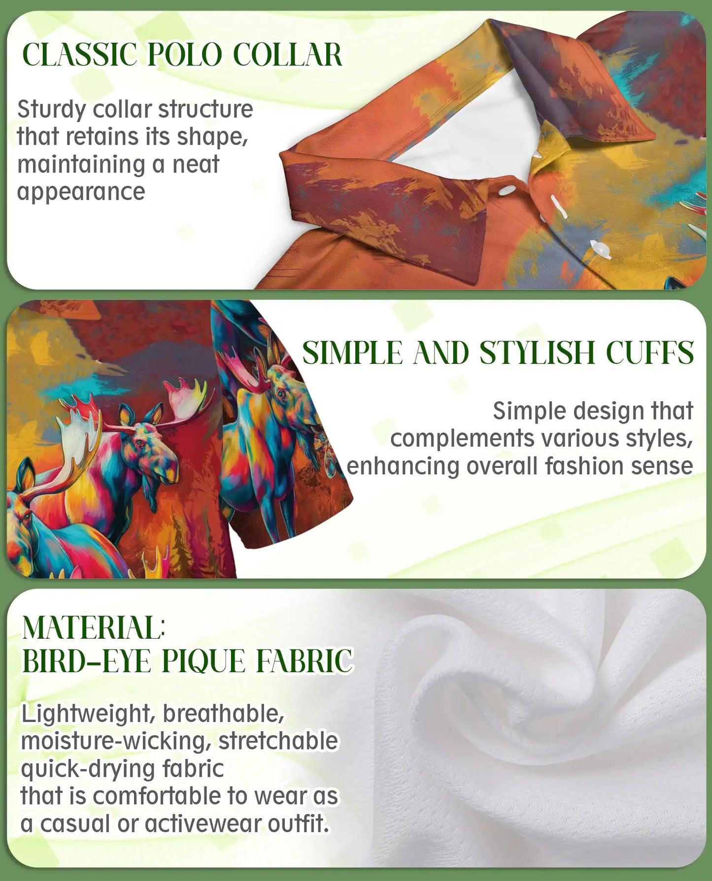 Colorful Moose Polo Shirt, Artistic Wildlife Style | Azhawaiian