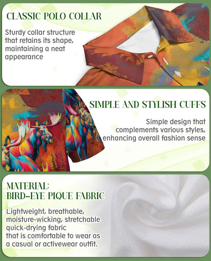 Colorful Moose Polo Shirt, Artistic Wildlife Style | Azhawaiian