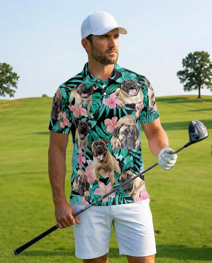 Pug Tropical Polo Shirt - Hawaiian Dog Lover Floral Design | Azhawaiian