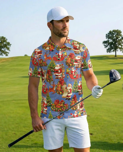 Santa Christmas Polo Shirt, Holiday Gift Print | Azhawaiian