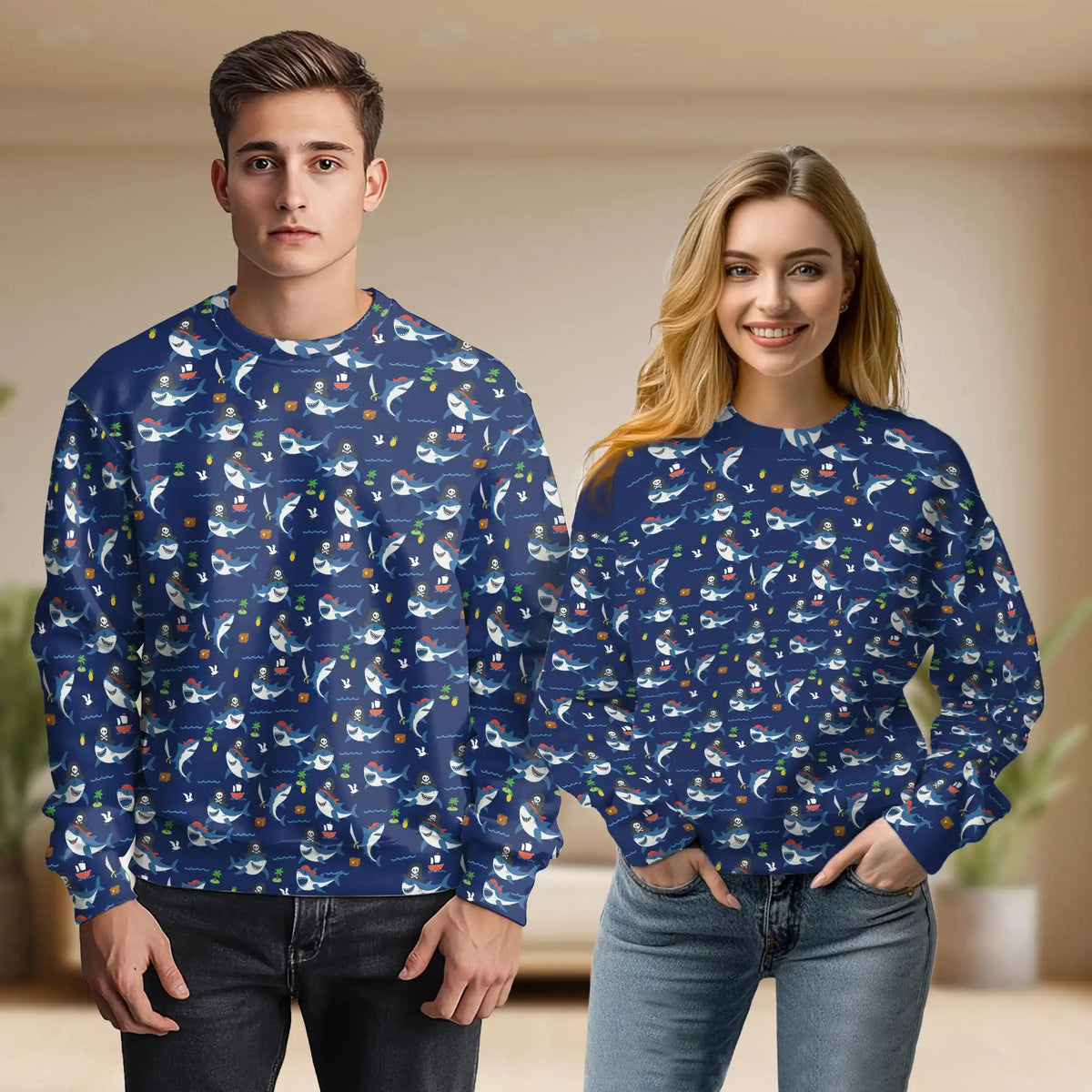 Shark Pirates Pattern Sweatshirt – Colorful Graphic 3D All Over Print Design