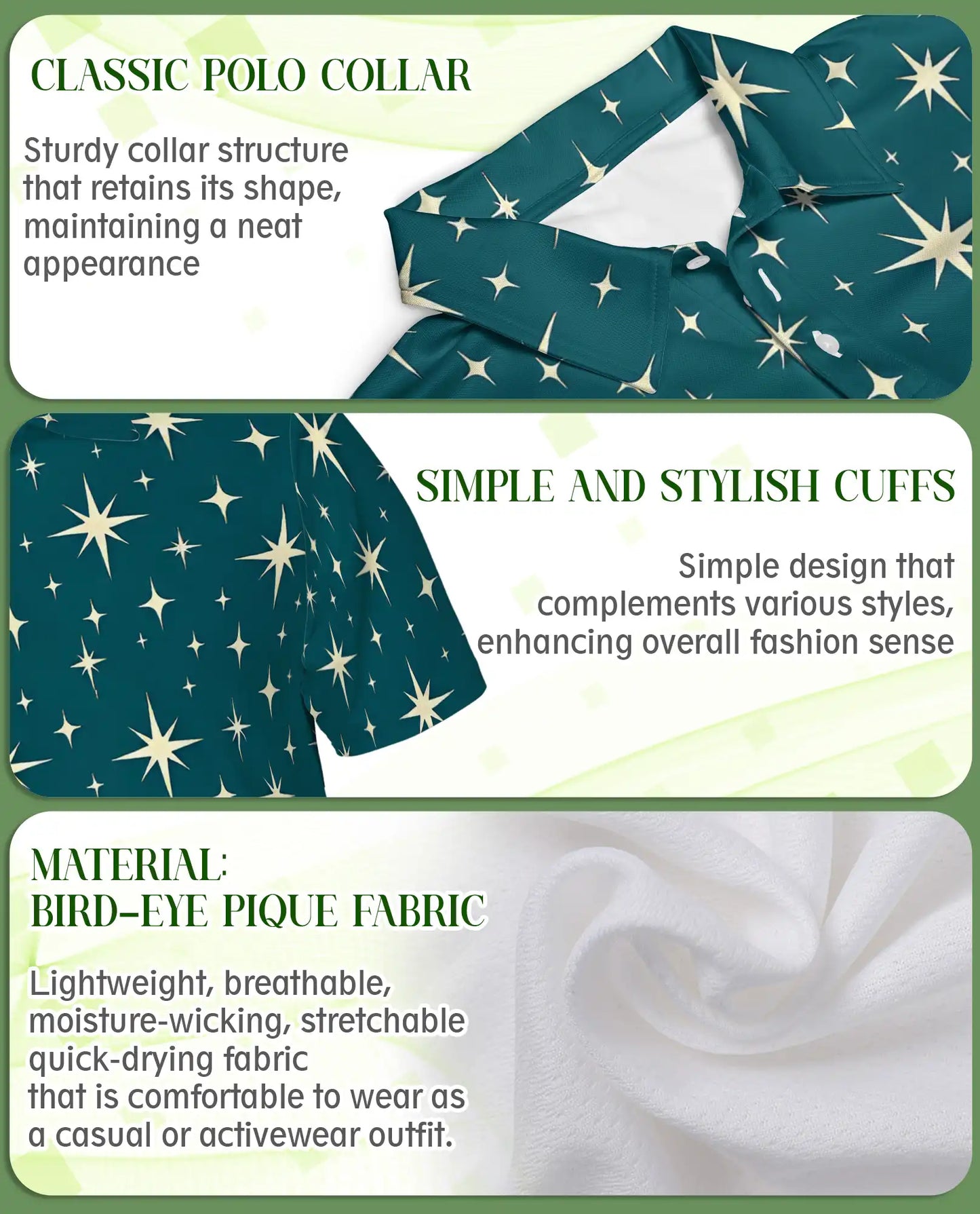 Retro Star Pattern Polo Shirt, Celestial Sky Print | Azhawaiian