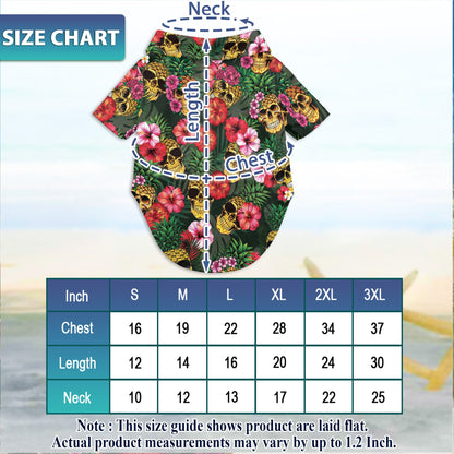 Pineapple Skull Hibiscus Matching Dog Owner Hawaiian Shirts, Funny Pet Aloha Shirt for Beach Vacation - Azhawaiian