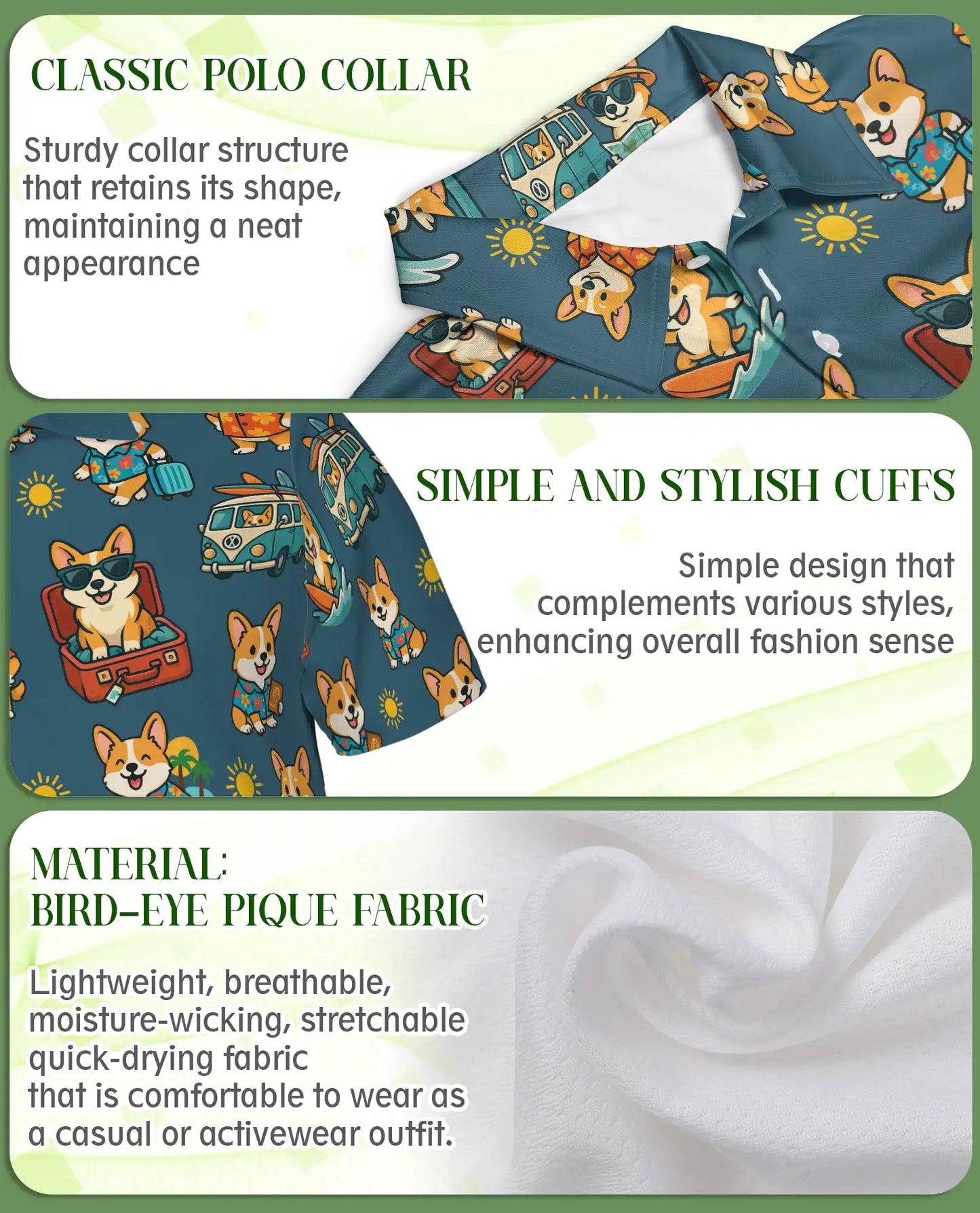 Corgi Beach Polo Shirt, Tropical Vacation Print | Azhawaiian