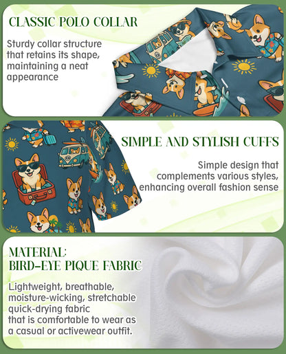 Corgi Beach Polo Shirt, Tropical Vacation Print | Azhawaiian