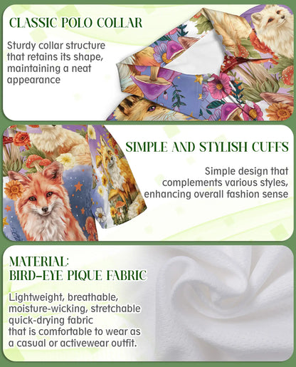 Fantasy Fox Garden Polo Shirt Enchanted Woodland Floral Animal Art | Azhawaiian