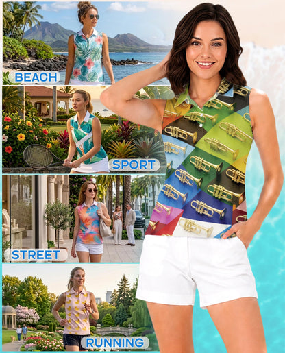 Musical Instrument Sleeveless Polo Shirt for Women | Azhawaiian