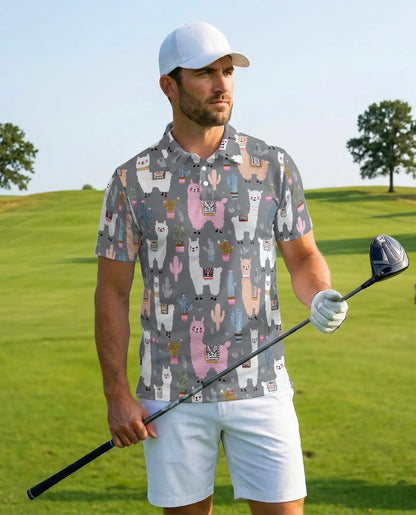 Cute Llama Polo Shirt - Desert Cactus Animal Style | Azhawaiian