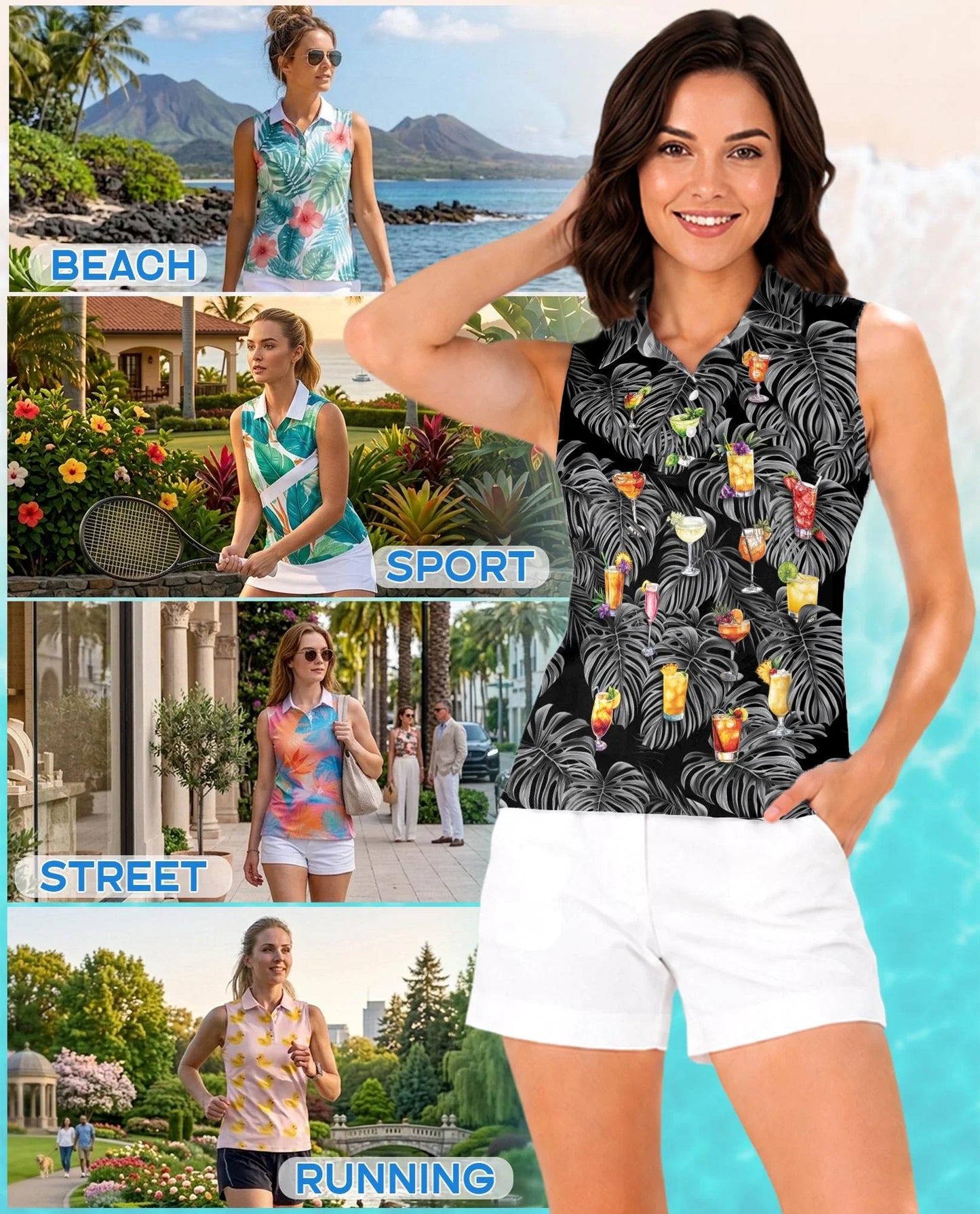 Proud Bartender Cocktails Tropical Sleeveless Polo Shirt for Women | Azhawaiian