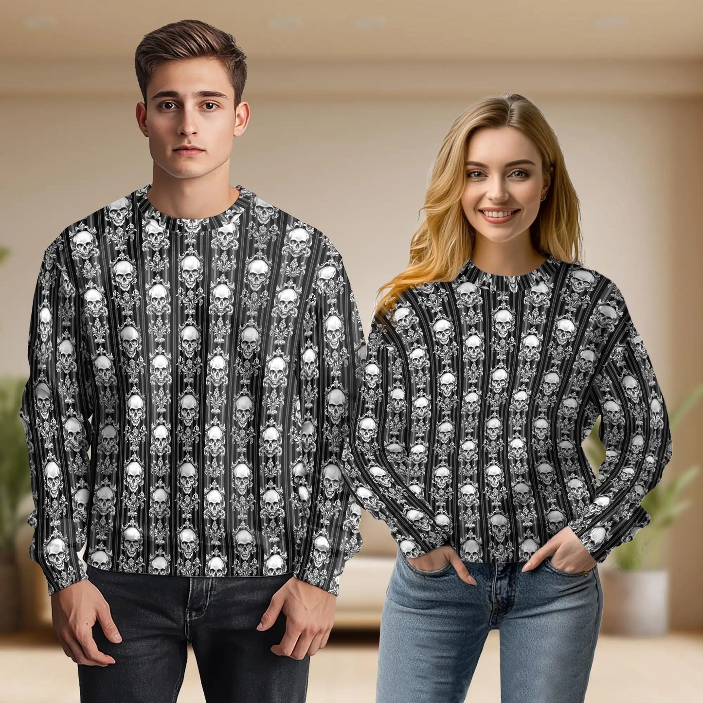 Black White Skull Sweatshirt – Colorful Graphic 3D All Over Print Design