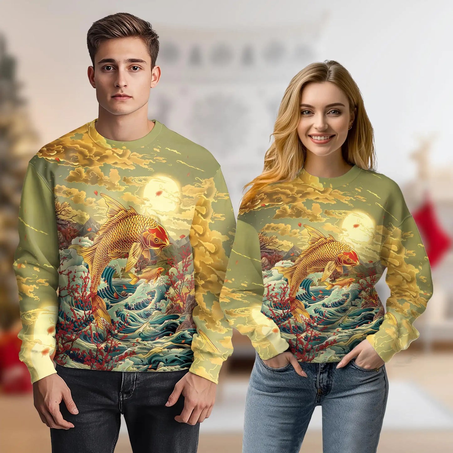 Japanese Koi Fish Sweatshirt – Colorful Graphic 3D All Over Print Design