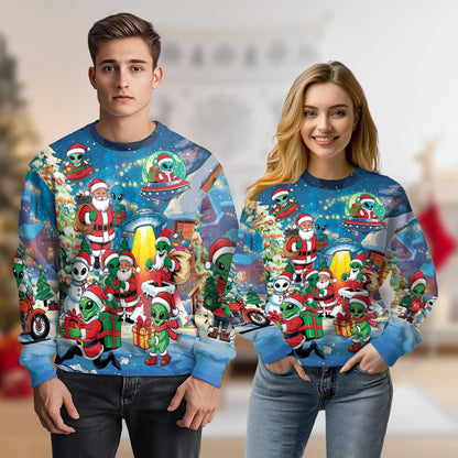 Alien and Santa Claus Christmas Sweatshirt – Christmas 3D All Over Print Design