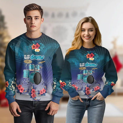 Eat and Sleep Drums Sweatshirt – Colorful Graphic 3D All Over Print Design