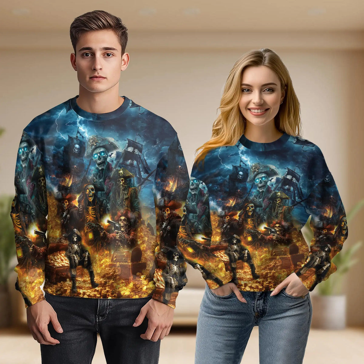 Pirate Skull Sweatshirt – Colorful Graphic 3D All Over Print Design