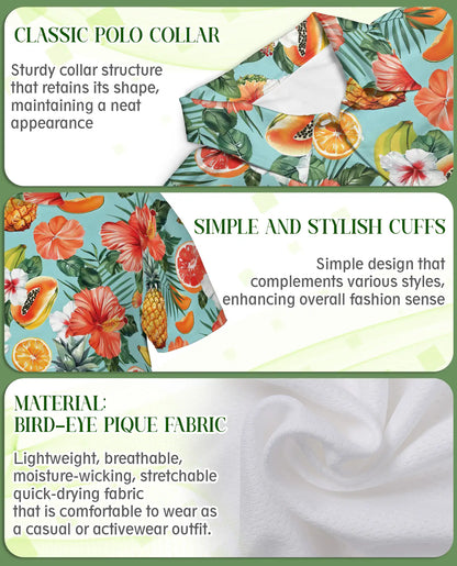 Tropical Fruit Polo Shirt, Hibiscus Floral Print | Azhawaiian
