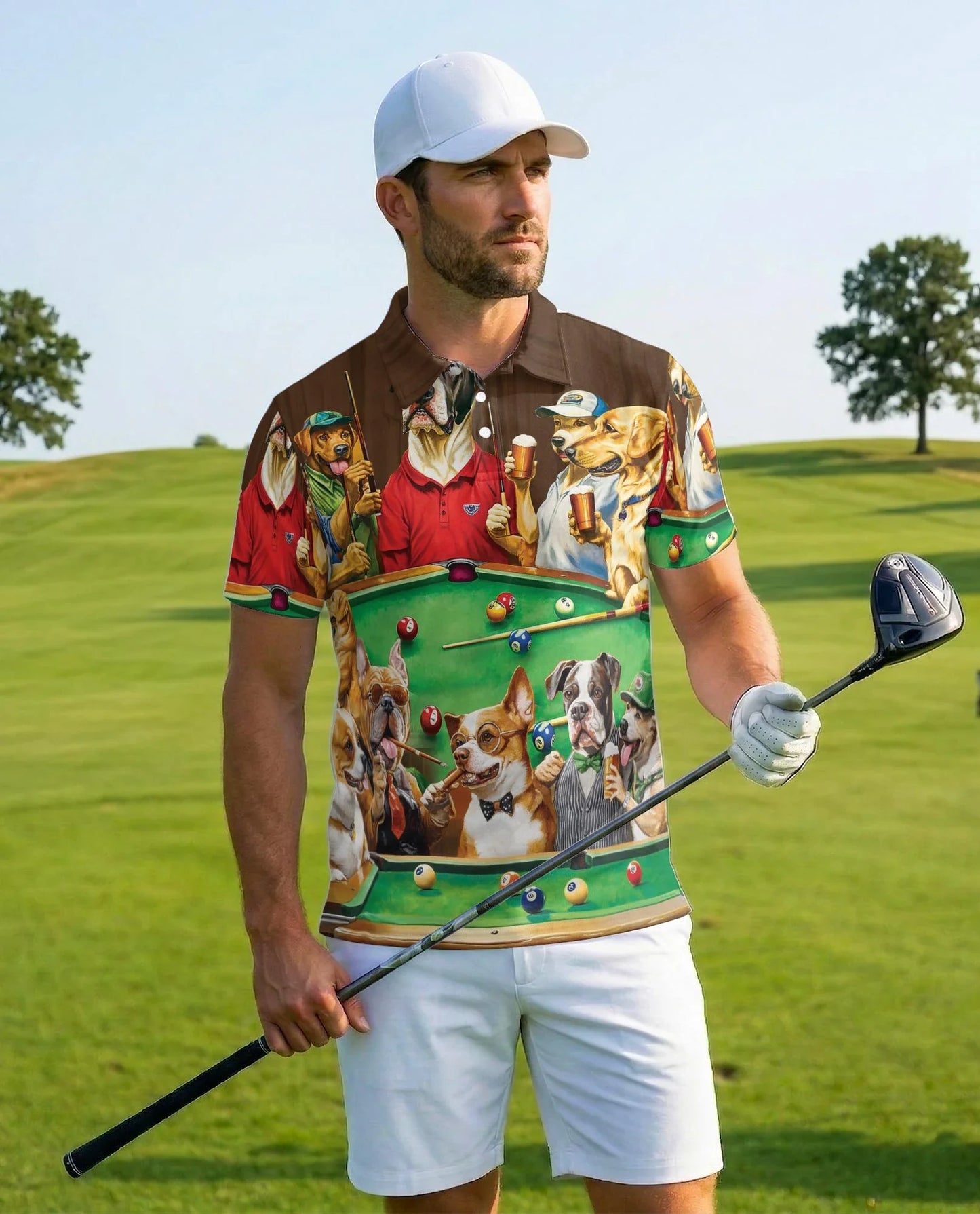 Billiard Vintage Dogs Polo Shirt for Men, Funny Pool Player Style | Azhawaiian