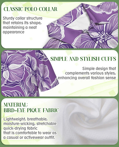 Purple Floral Polo Shirt, Elegant Summer Style | Azhawaiian