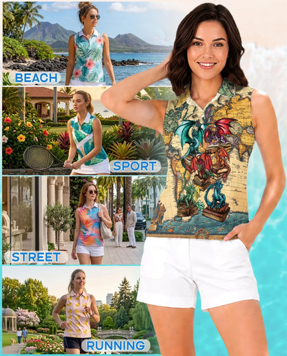 Books Dragon Sleeveless Polo Shirt for Women | Azhawaiian