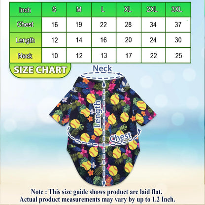 Softball Flower Tropical Print Matching Dog Owner Hawaiian Shirts, Funny Pet Aloha Shirt for Beach Vacation - Azhawaiian