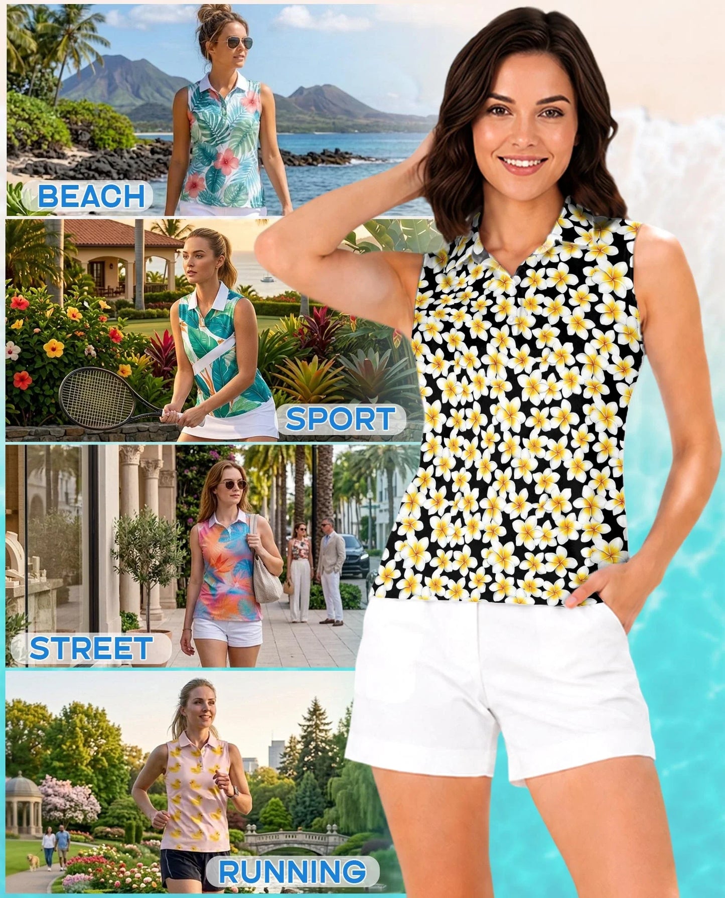 Yellow Plumeria Sleeveless Polo Shirt for Women | Azhawaiian