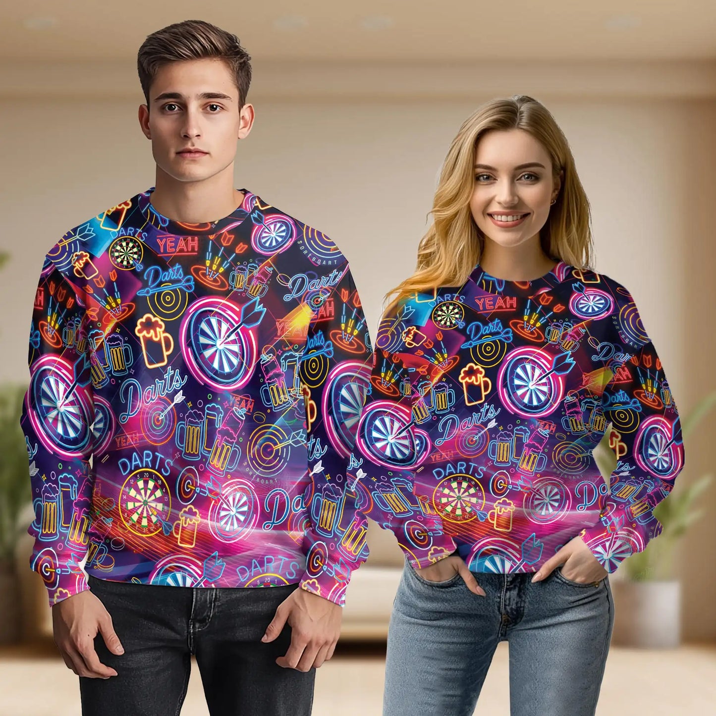 Colorful Darts Beer Neon Sweatshirt – Colorful Graphic 3D All Over Print Design