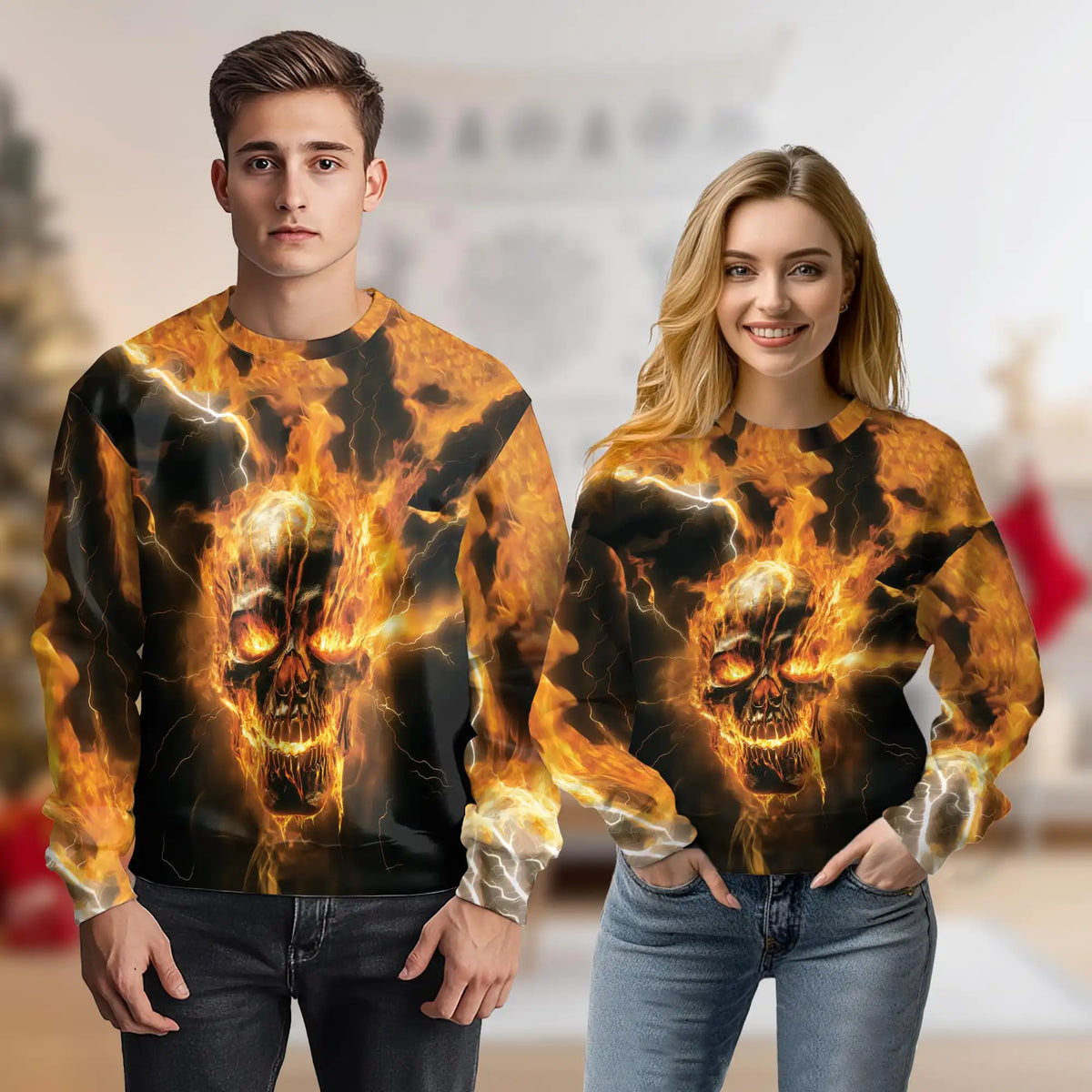 Fire Ghost Sweatshirt – Colorful Graphic 3D All Over Print Design