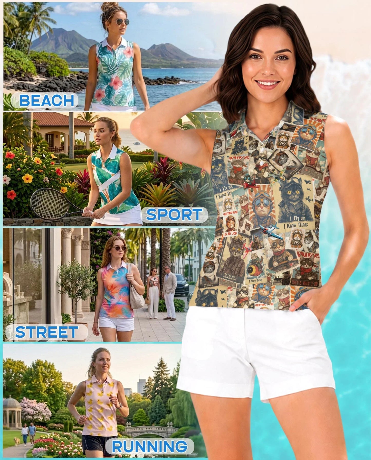 Amazing Pilot Cat Beach Retro Shirt for Women