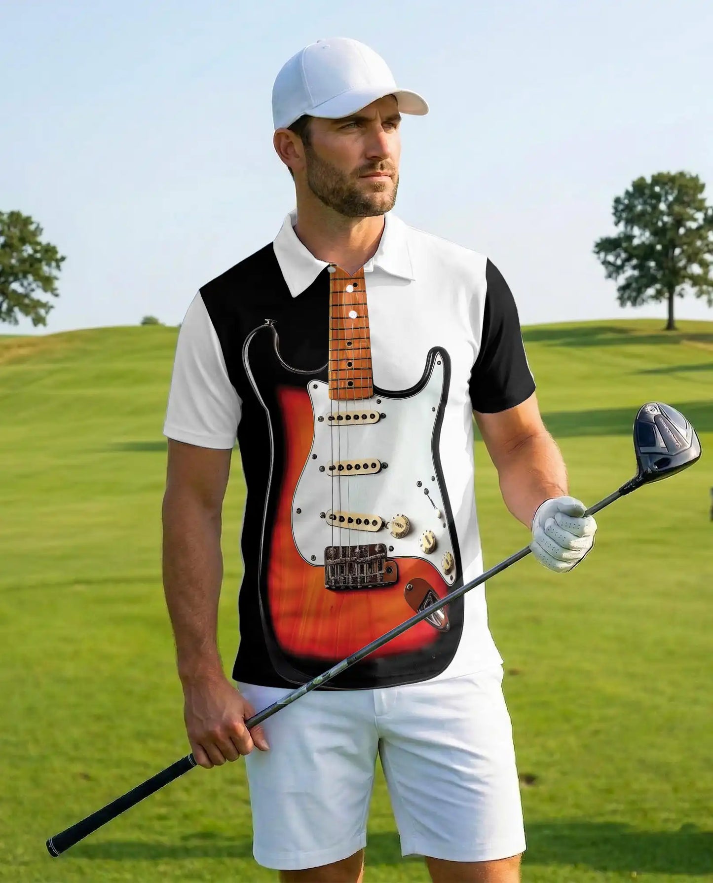 Electric Guitar Polo Shirt - Classic Rock Musician Style | Azhawaiian