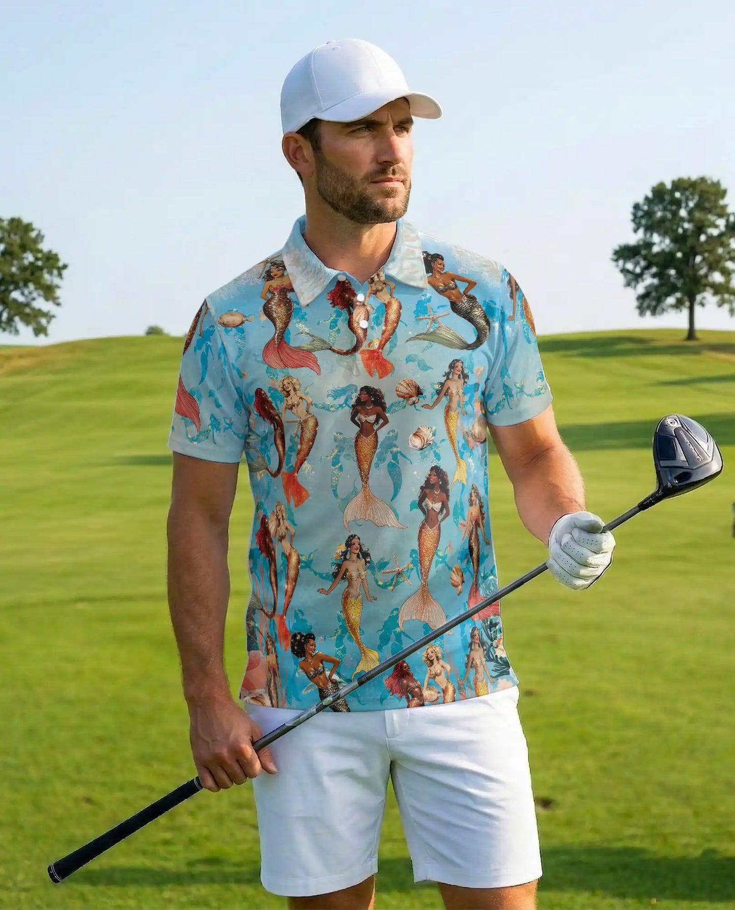 Mermaid Polo Shirt - Tropical Ocean Fantasy Style | Azhawaiian